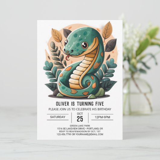 Bewerkbare Snake Verjaardag Kaart (Staand voorkant)