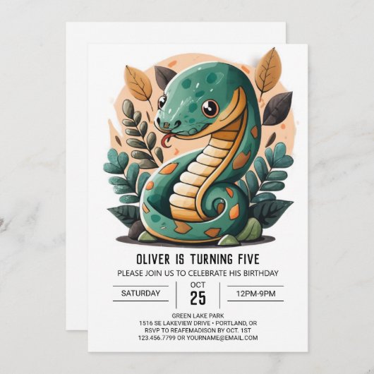 Bewerkbare Snake Verjaardag Kaart (Voorkant / Achterkant)