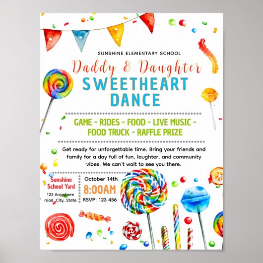 Bewerkbare snoep school dans flyer poster (Voorkant)