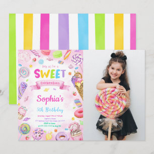 Bewerkbare Snoep Verjaardagsfotouitnodiging Kaart