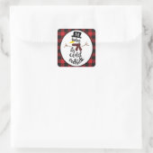 Bewerkbare Snowman Red & Black Buffalo Plaid Vierkante Sticker (Tas)