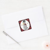 Bewerkbare Snowman Red & Black Buffalo Plaid Vierkante Sticker (Envelop)