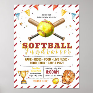Bewerkbare softbal fondsenwervingsflyer poster