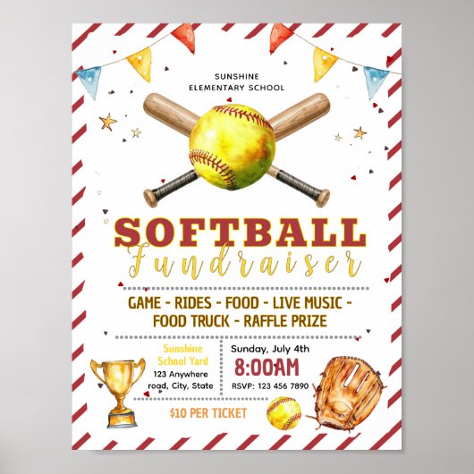 Bewerkbare softbal fondsenwervingsflyer poster (Voorkant)