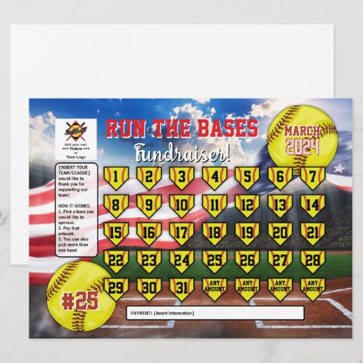 Bewerkbare Softbal Kalender Fondsenwerving Flyer N Kaart (Voorkant / Achterkant)