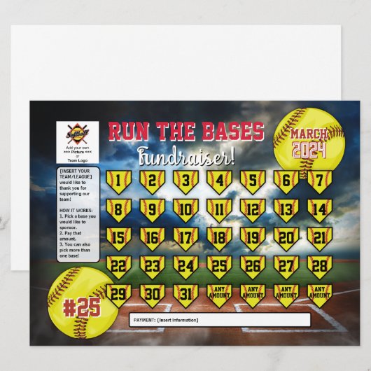 Bewerkbare Softball Kalender Fundraiser Flyer Invi Kaart (Voorkant / Achterkant)