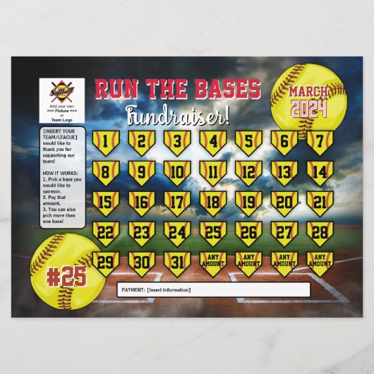 Bewerkbare Softball Kalender Fundraiser Flyer Invi Kaart (Voorkant)