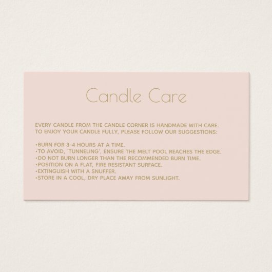 Bewerkbare Soy Candle Care-kaart met logoBlush Visitekaartje (Voorkant)