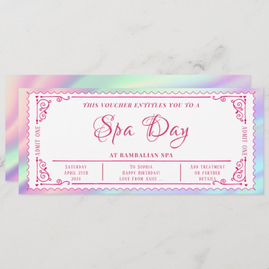 Bewerkbare Spa Voucher Ticket Cadeaubon Kaart (Voorkant / Achterkant)