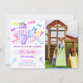 Bewerkbare speeltuin verjaardag foto uitnodiging (Voorkant)