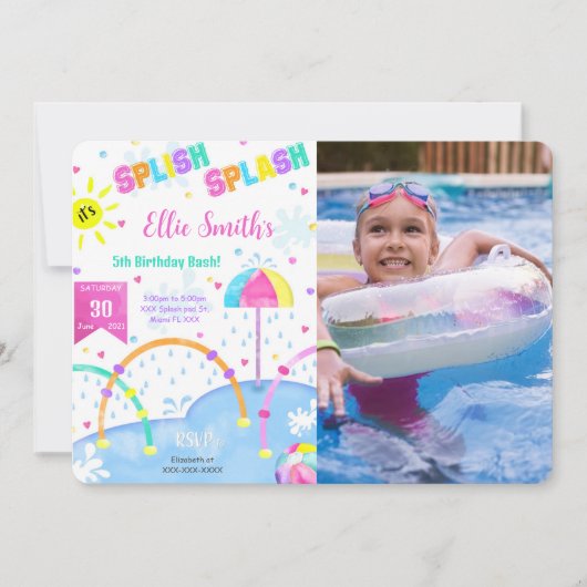 Bewerkbare Splash Pad Verjaardagsfoto Uitnodiging (Voorkant)
