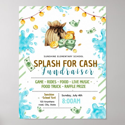 Bewerkbare splash voor cash fondsenwervingsfolder poster (Voorkant)