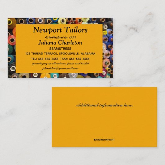 Bewerkbare spoelen van Thread Seamstress Tailor Visitekaartje (Voorkant / Achterkant)