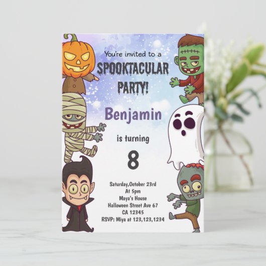 Bewerkbare Spooky Party Kaart (Staand voorkant)