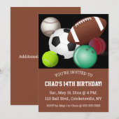 Bewerkbare Sportballen Verjaardagsuitnodiging Kaar Kaart (Voorkant / Achterkant)