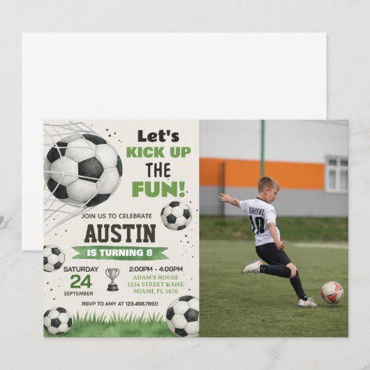 Bewerkbare sportparty-uitnodiging voor jongens en  kaart (Voorkant / Achterkant)