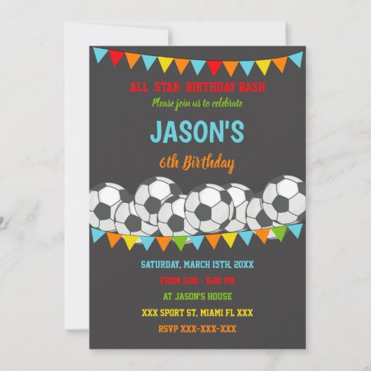 Bewerkbare sportparty-uitnodiging voor kinderen kaart (Voorkant)