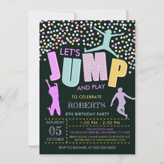 bewerkbare sprong verjaardag, sprong trampoline ui kaart (Voorkant)