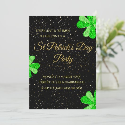 Bewerkbare St Patrick's Day Party uitnodiging, Tem Kaart (Staand voorkant)