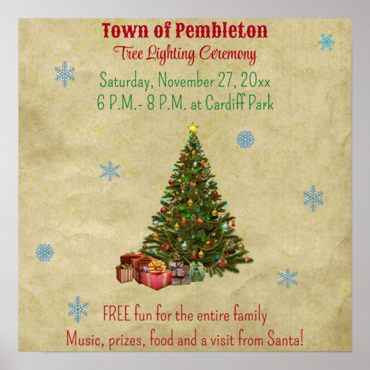 Bewerkbare stadboom verlichting ceremonie poster (Voorkant)