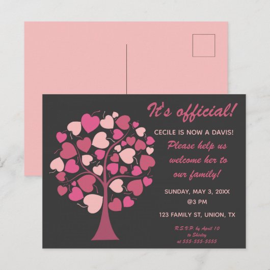 Bewerkbare stamboom van harten adoptie uitnodiging briefkaart (Voorkant / Achterkant)