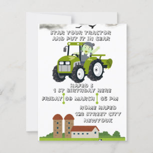 Bewerkbare Start Uw Tractor 1e Verjaardag Geanimee Briefkaart
