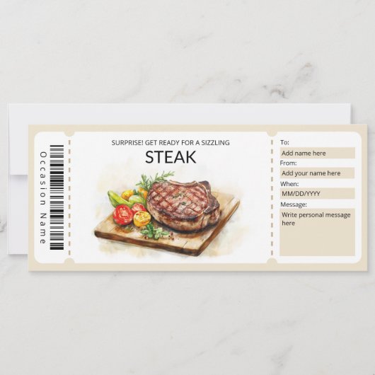 Bewerkbare Steak Gift Voucher Sjabloon Kaart (Voorkant)