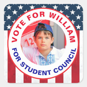 Bewerkbare "Stem" voor Class President met America Vierkante Sticker