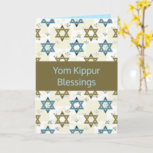 Bewerkbare ster van David Yom Kippur Blessings Kaa Kaart (Gele Bloem)