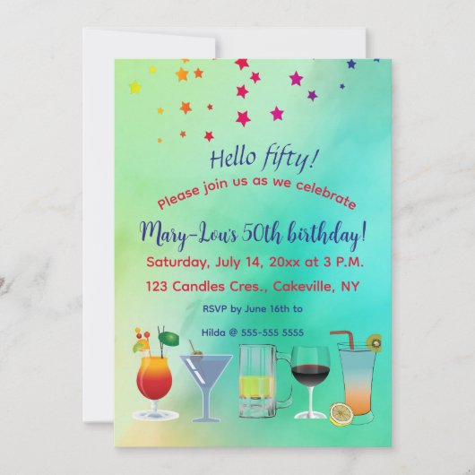 Bewerkbare sterren en cocktails Uitnodiging voor v (Voorkant)