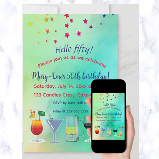 Bewerkbare sterren en cocktails Uitnodiging voor v