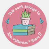 Bewerkbare sticker voor klasbibliotheek met roze D (Voorkant)