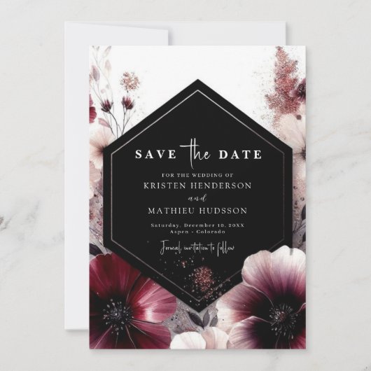 Bewerkbare stijlvolle Bourgondische bruiloft Save The Date (Voorkant)