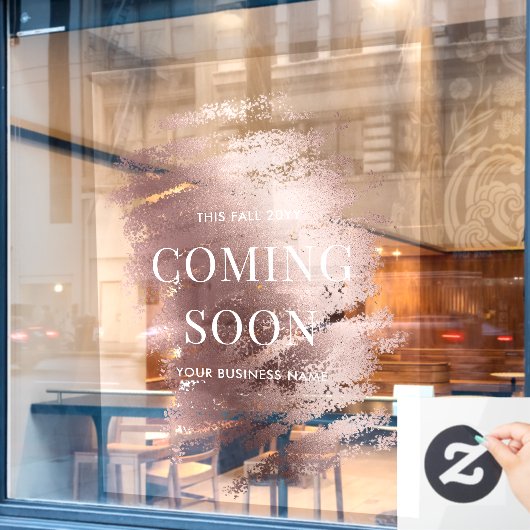 Bewerkbare stijlvolle bronzen bedrijf Coming Soon Raamsticker (Cafe Raam)