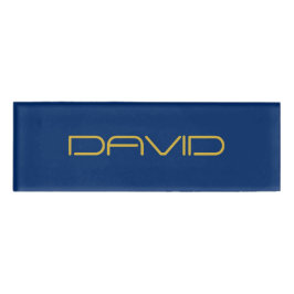 Bewerkbare stijlvolle tekst | Goud & Marine Blauw Naambadge