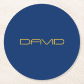 Bewerkbare stijlvolle tekst | Goud & Marine Blauw Ronde Kartonnen Onderzetter (Voorkant)