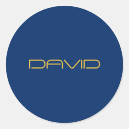 Bewerkbare stijlvolle tekst | Goud & Marine Blauw Ronde Sticker