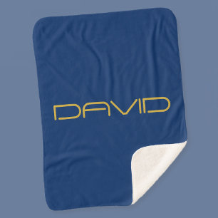 Bewerkbare stijlvolle tekst   Goud & Marine Blauw Sherpa Deken