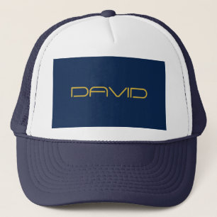 Bewerkbare stijlvolle tekst   Goud & Marine Blauw Trucker Pet