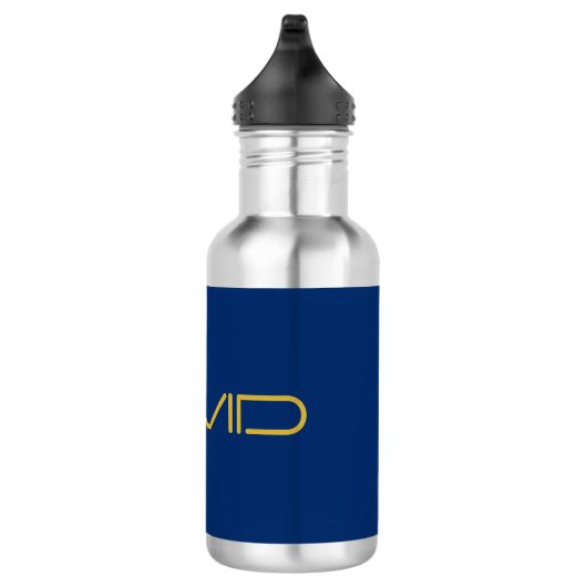 Bewerkbare stijlvolle tekst | Goud & Marine Blauw Waterfles (Rechts)
