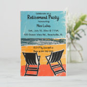 Bewerkbare stoelen op een Beach Retirement Party Kaart (Staand voorkant)