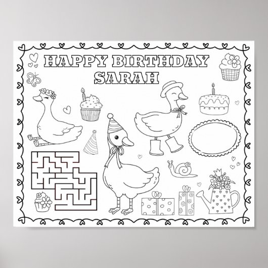 Bewerkbare stomme ganzen verjaardag kleurmat  poster (Voorkant)