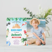 Bewerkbare strand verjaardag foto uitnodigingen (Staand voorkant)