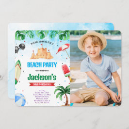 Bewerkbare strand verjaardag foto uitnodigingen