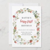 Bewerkbare Strawberry 1e verjaardagsfeest uitnodig Kaart (Voorkant)