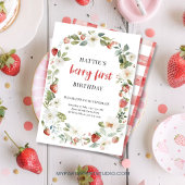 Bewerkbare Strawberry 1e verjaardagsfeest uitnodig Kaart