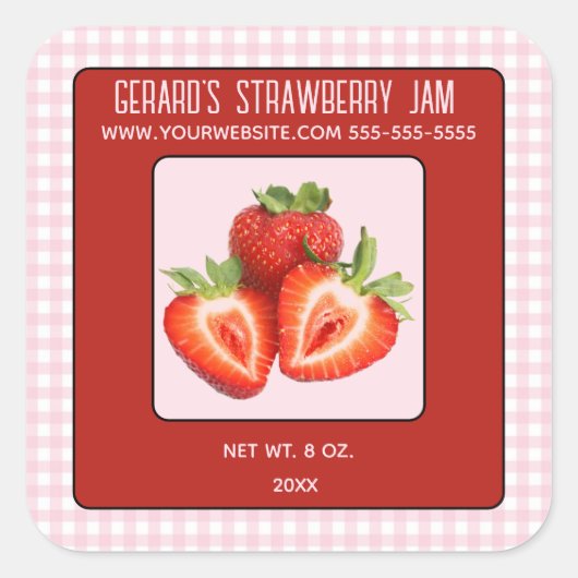 Bewerkbare Strawberry Jam Square Sticker (Voorkant)