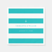 Bewerkbare strepen kleur anker nautische bruiloft servet (Voorkant)