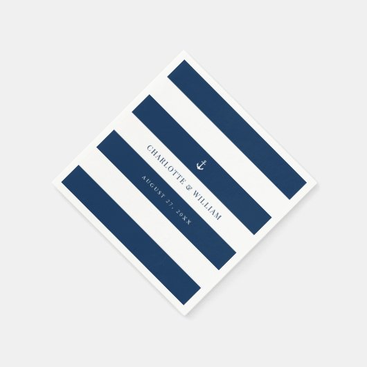 Bewerkbare strepen kleur anker nautische bruiloft servet (Hoek)