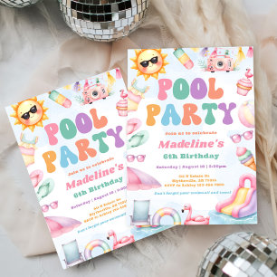 Bewerkbare Summer Pool Party Verjaardagsfeest Kaart